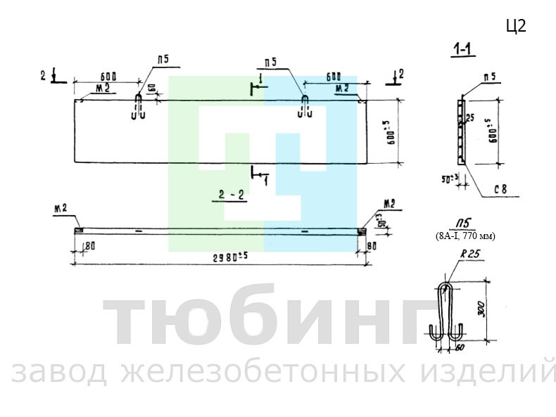 Цокольная панель железобетонная Ц2 по серии 3.017-1, вып.1