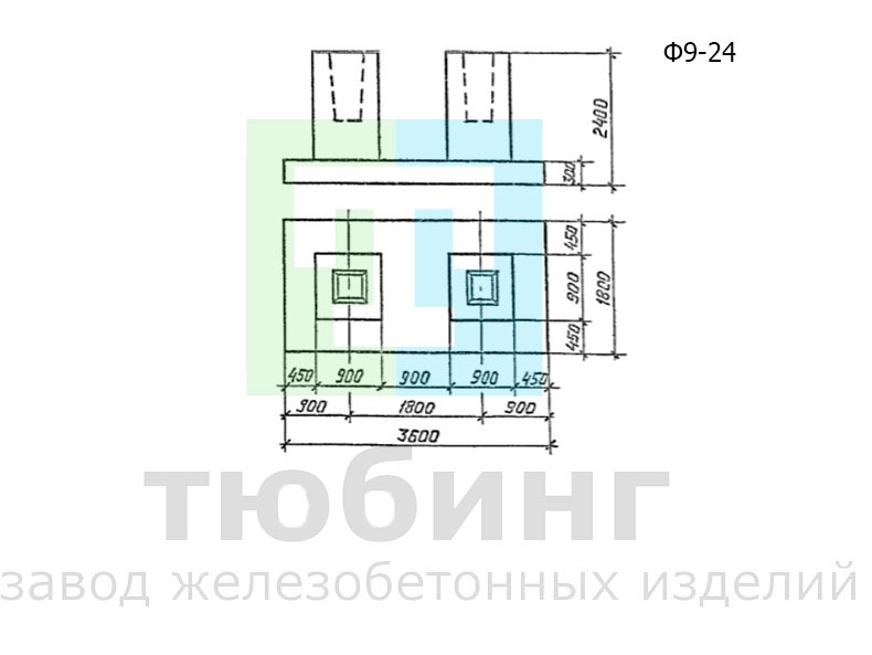 Фундамент Ф9-24 под конструкции эстакад и отдельно стоящих опор под технологические трубопроводы по серии 3.015.1-17.94, вып.1