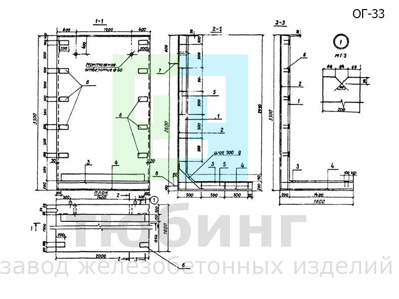 Открылок Г-образный портального оголовка ОГ-33 по серии 3.820-6, вып.I/80