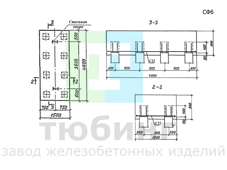 Свайный фундамент СФ6 под стальные анкерные опоры по серии 3.015.1-17.94, вып.1