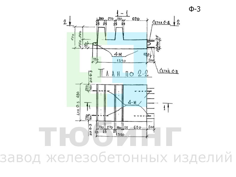 Фундаментный блок Ф-3 для тепловых камер по альбому СК "Ленгазтеплострой"