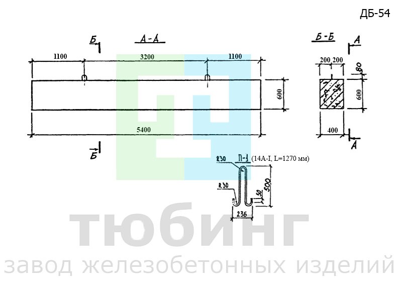 Железобетонная балка ДБ-54 по альбому ПС-192