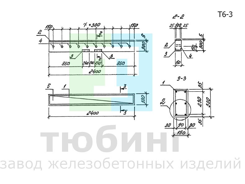 Траверса Т6-3 для отдельно стоящих опор под технологические трубопроводы по серии 3.015-1/92, вып. II-2