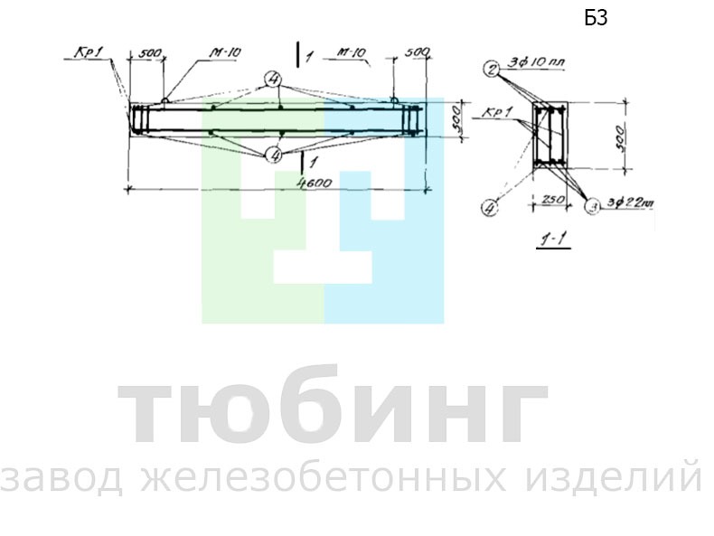 Железобетонная балка Б1 по серии ИС-01-04, вып.23