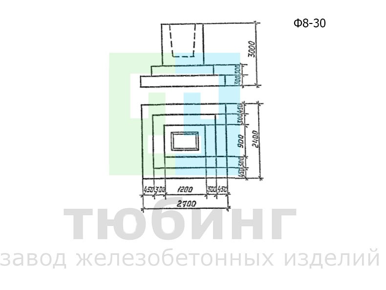 Фундамент Ф8-30 под конструкции эстакад и отдельно стоящих опор под технологические трубопроводы по серии 3.015.1-17.94, вып.1