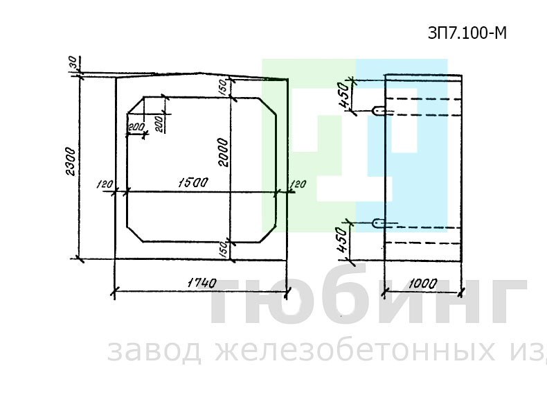Звено ЗП7.100-М прямоугольных труб для особо суровых климатических условий по серии 3.501.1-177.93, вып.1-2