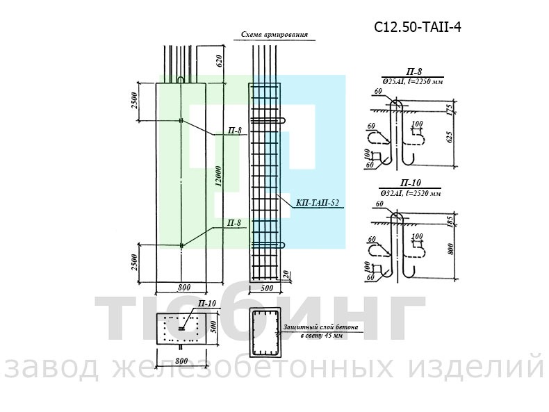 Стойка С12.50-ТAII-4 по серии 3.503.1-100, вып.3