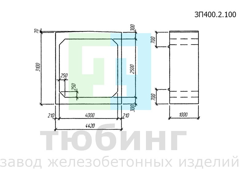 Звено прямоугольное ЗП400.2.100 по шифру 2119РЧ, вып.1-1