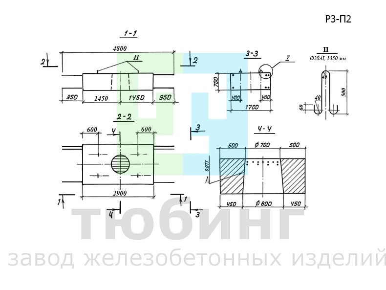 Блок ригеля промежуточной опоры Р3-П2 по серии 3.503.1-95, вып.2-1