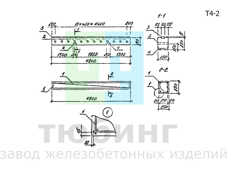 Траверса Т4-2 для одноярусных эстакад под технологические трубопроводы по серии 3.015-16.94, вып.2