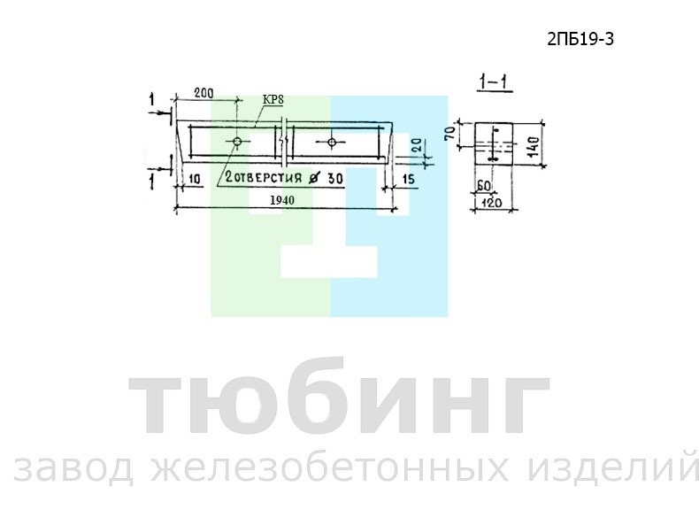 Перемычка брусковая 2ПБ19-3 по серии 1.038.1-1, вып.1