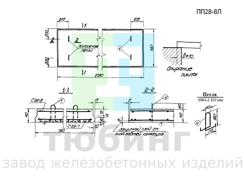 Плита плоская ПП28-8Л по серии ИИ-03-02 альбом 15
