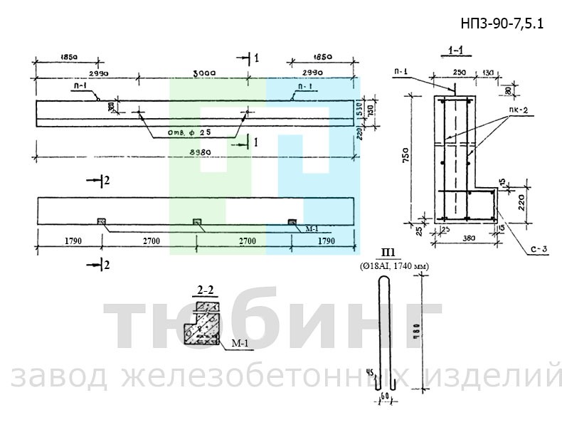 Прогон железобетонный НП3-90-7,5.1 по серии 1.225-1