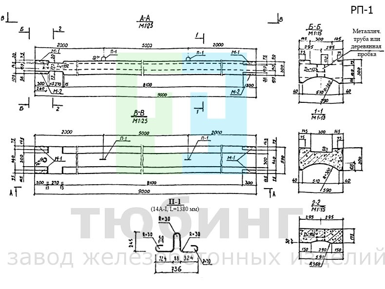 Железобетонная разделительная перемычка РП-1 по альбому ПС-192