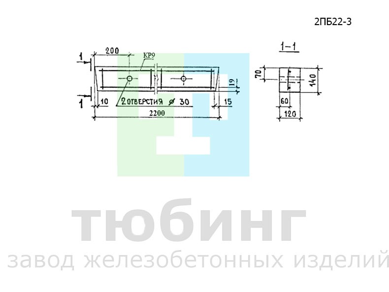 Перемычка брусковая 2ПБ22-3 по серии 1.038.1-1, вып.1