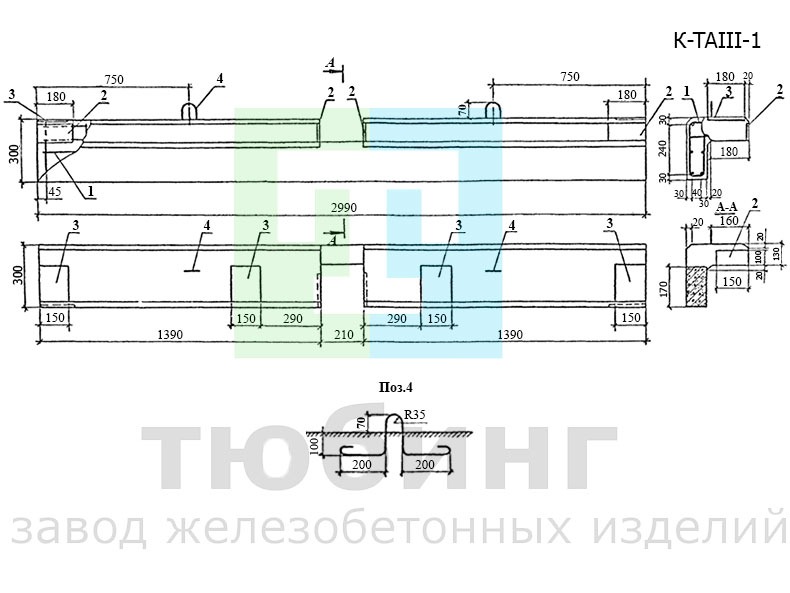 Блок карнизный К-TAIII-1 по серии 3.503.1-81, вып.2-1