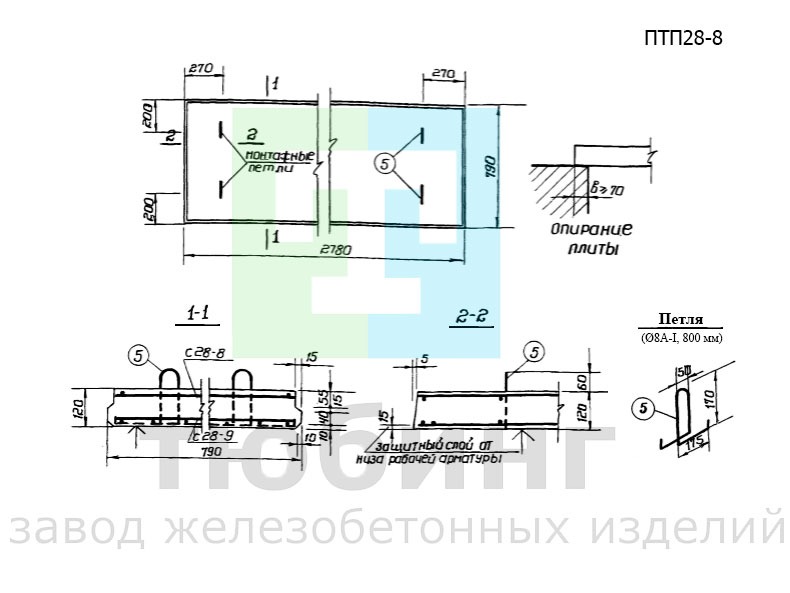 Плита плоская ПТП28-8 по серии ИИ-03-02 альбом 15