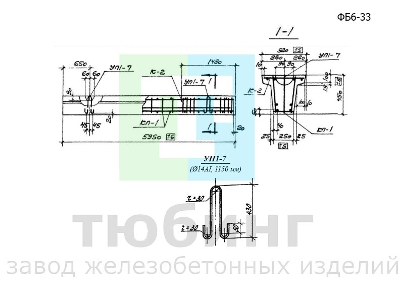 Железобетонная фундаментная балка ФБ6-33 по серии 1.415-1, вып.1