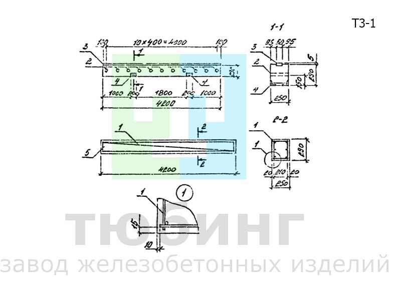 Траверса Т3-1 для одноярусных эстакад под технологические трубопроводы по серии 3.015-16.94, вып.2