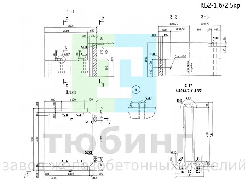 Короб железобетонный КБ2-1,6/2,5кр по шифру 2208-К.2