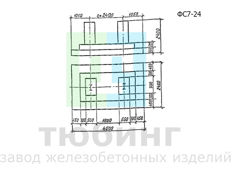 Фундамент ФС7-24 под конструкции эстакад и отдельно стоящих опор под технологические трубопроводы по серии 3.015.1-17.94, вып.1