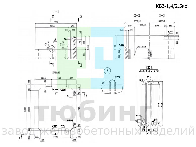 Короб железобетонный КБ2-1,4/2,5кр по шифру 2208-К.2