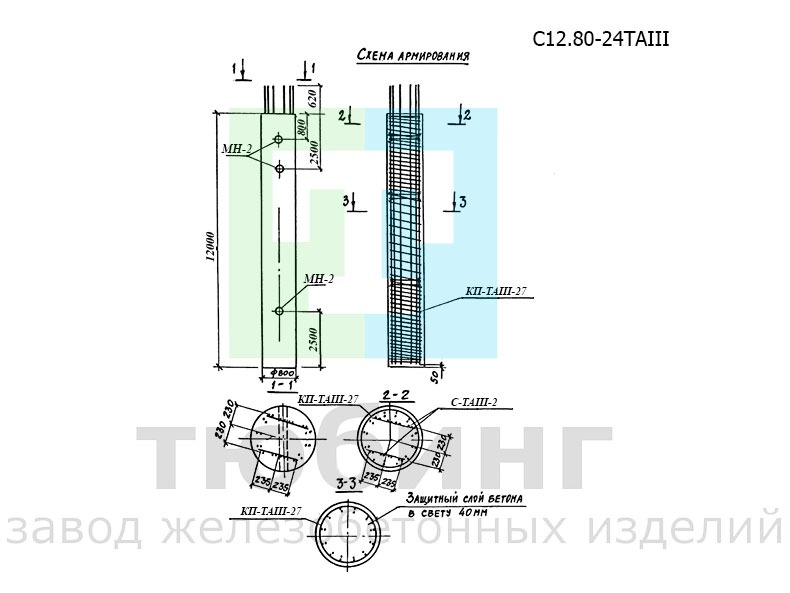 Стойка С12.80-24ТAIII по серии 3.503.1-100, вып.3