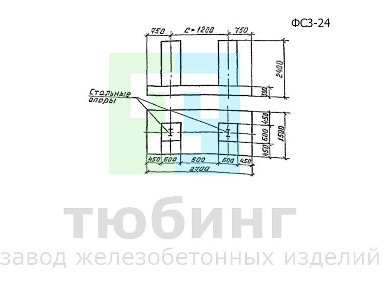 Фундамент ФС3-24 под конструкции эстакад и отдельно стоящих опор под технологические трубопроводы по серии 3.015.1-17.94, вып.1