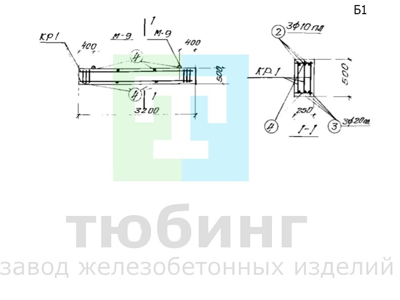 Железобетонная балка Б1 по серии ИС-01-04, вып.2