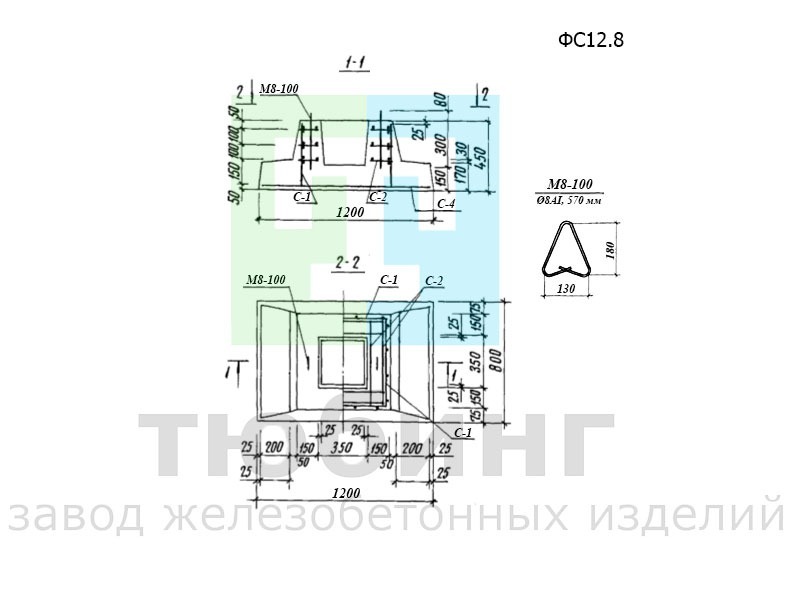 Фундамент железобетонный ФС12.8 по серии 501-07-3.83 альбом II