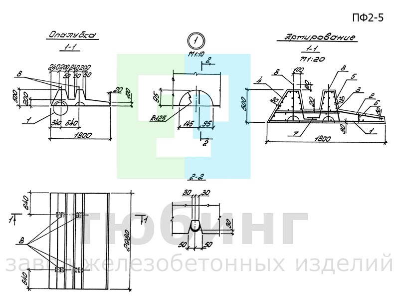 Плита фундаментная ПФ2-5 по серии 3.002.1-1, вып.1