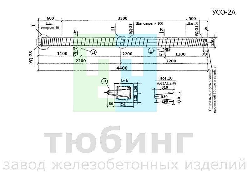 Железобетонная стойка УСО-2А по серии 3.407-102, вып.1
