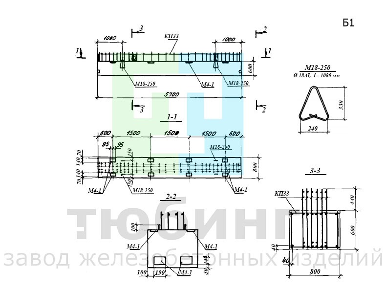  Железобетонная балка Б1 по серии У-01-01/80, вып.1