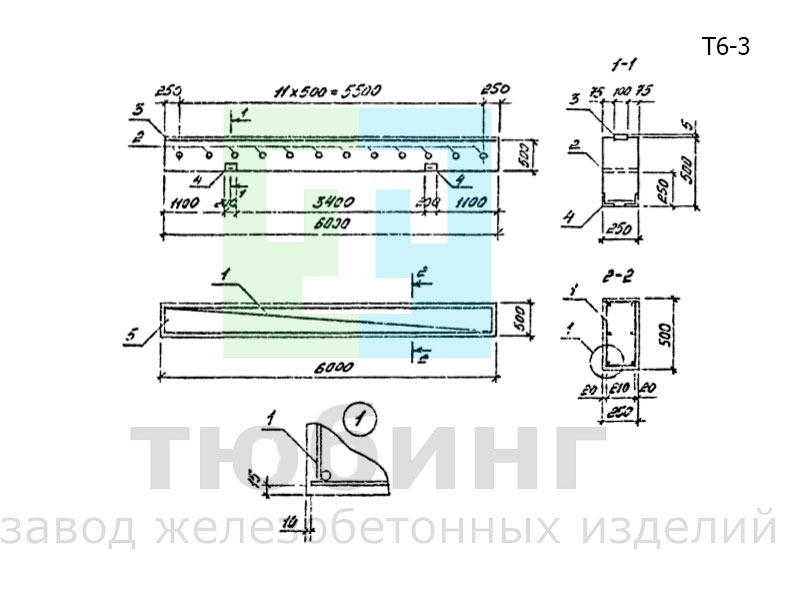 Траверса Т6-3 для одноярусных эстакад под технологические трубопроводы по серии 3.015-16.94, вып.2