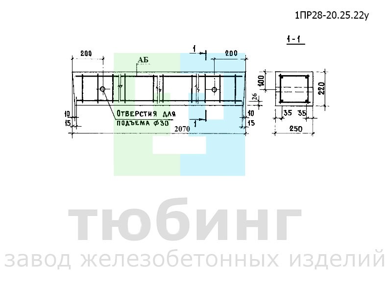 Перемычка брусковая усиленная 1ПР28-20.25.22у по серии 1.138-10, вып.1