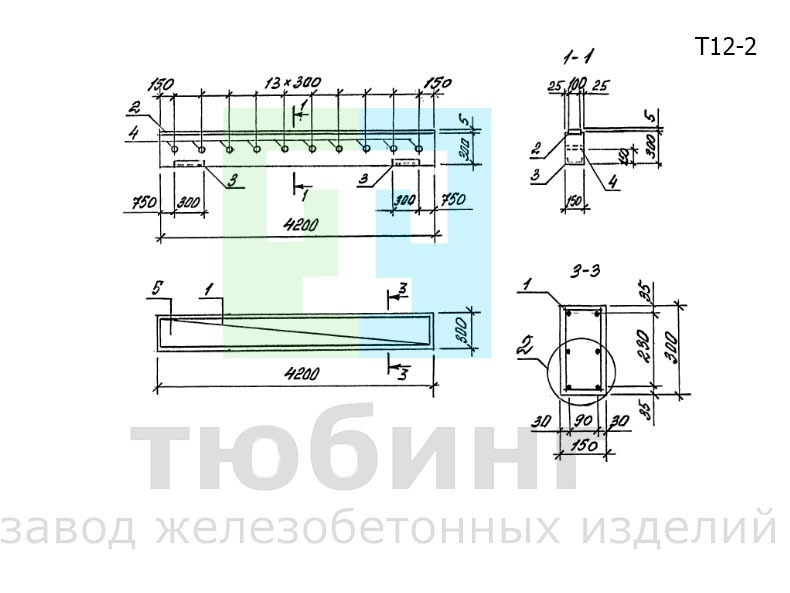 Траверса Т12-2 для отдельно стоящих опор под технологические трубопроводы по серии 3.015-1/92, вып. II-2