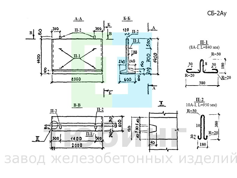 Стеновой блок СБ-2Ау по альбому ПС-192