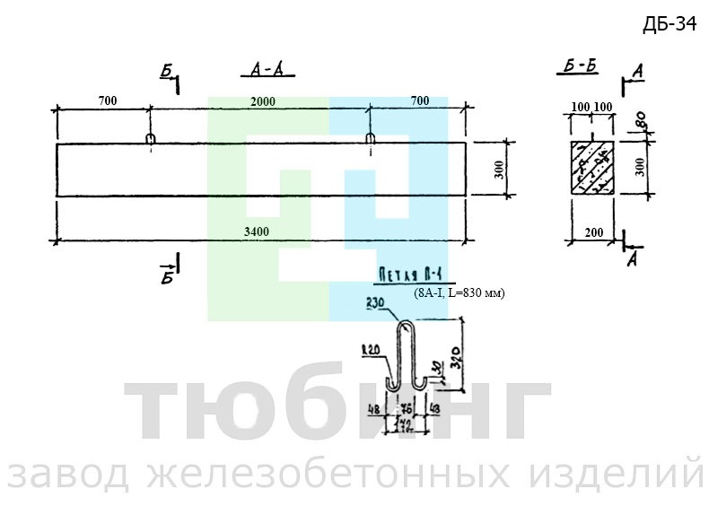 Железобетонная балка ДБ-34 по альбому ПС-192