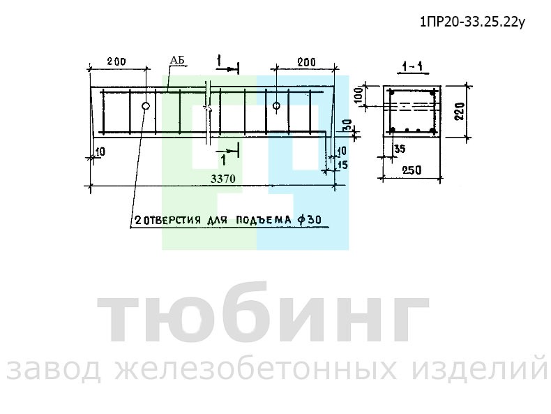 Перемычка брусковая усиленная 1ПР20-33.25.22у по серии 1.138-10, вып.4