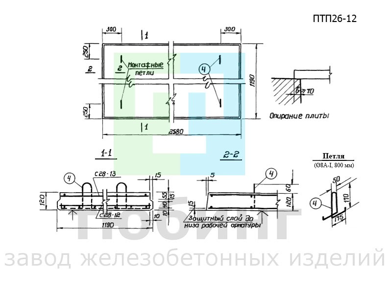 Плита плоская ПТП26-12 по серии ИИ-03-02 альбом 15