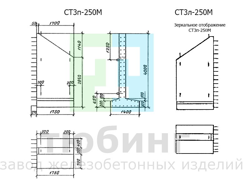 Стенка откосная СТ3пл-250М для особо суровых климатических условий по серии 3.501.1-177.93, вып.1-2