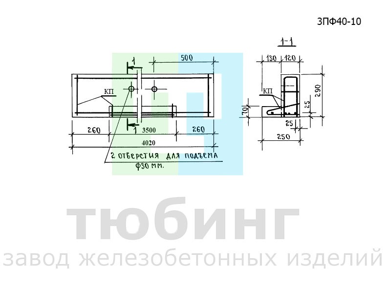 Фасадная железобетонная перемычка 3ПФ40-10 по серии 1.038.1-1 выпуск 6
