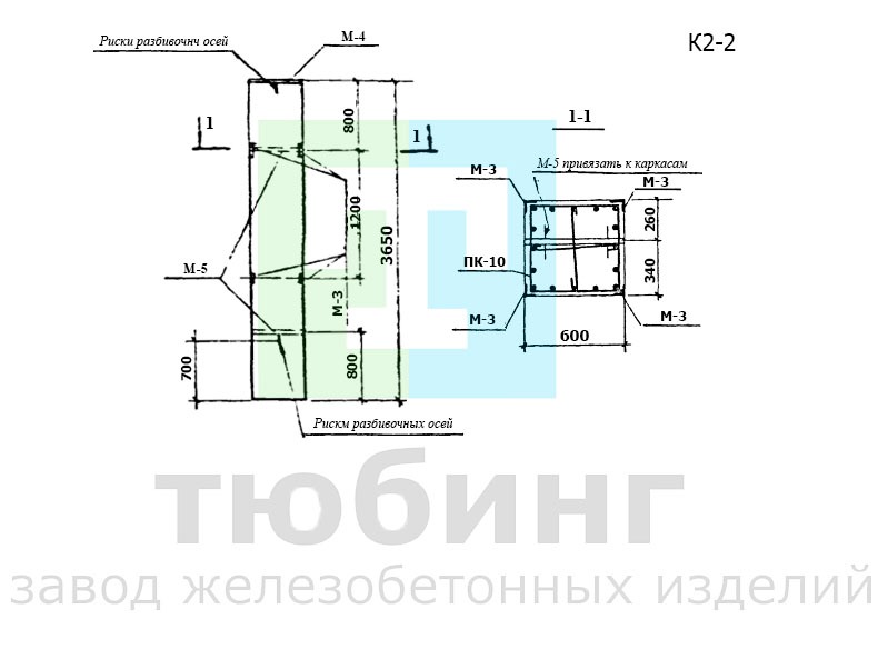Колонна К2-2 для подвальных помещений производственного назначения по серии ТКП-73