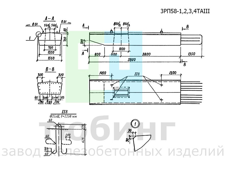 Блок ригеля 3РП58-1,2,3,4ТAIII по серии 3.503.1-100, вып.3