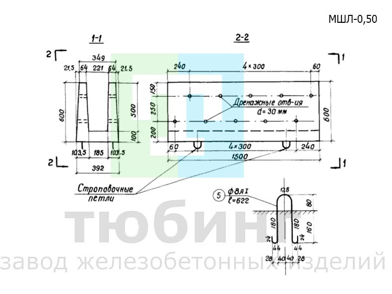 Блок междушпального лотка глубиной 0,50 м тип I (вариант) по инв. №984