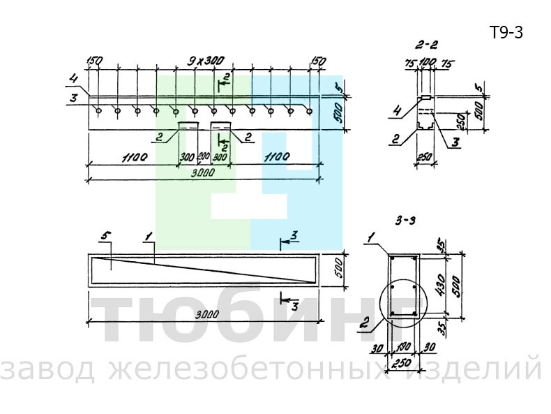 Траверса Т9-3 для отдельно стоящих опор под технологические трубопроводы по серии 3.015-1/92, вып. II-2