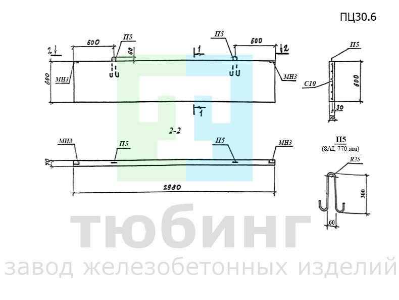 Панель цокольная железобетонная ПЦ30.6 по серии 3.017-3, вып.1