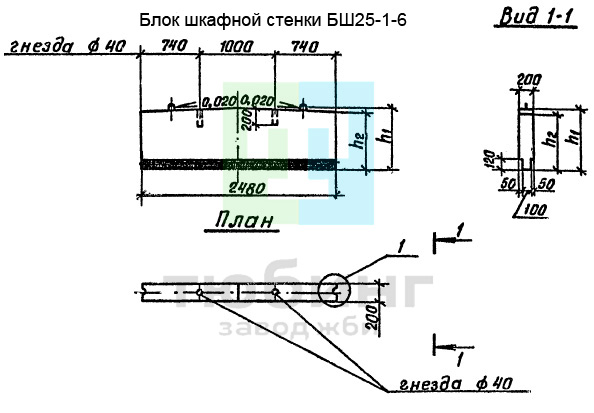 Блок шкафной стенки БШ25-1-6 по серии 3.503.1-79 вып.2